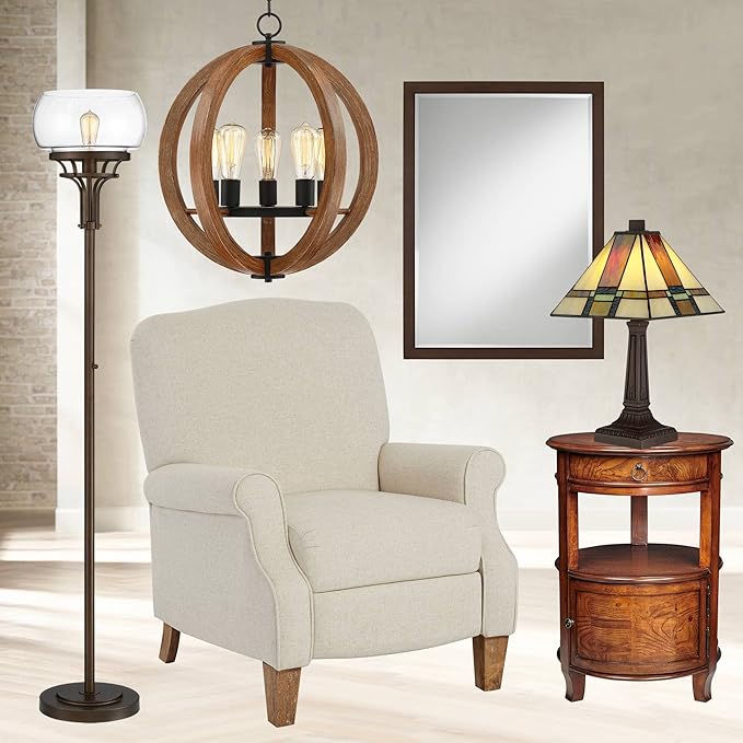 Robert Louis Tiffany Morris Mission Antique Tiffany Style Mini Accent Table Lamp LED 14 1/4" High Warm Brown Art Deco Stained Glass Shade Decor for Bedroom House Bedside Nightstand Home Office