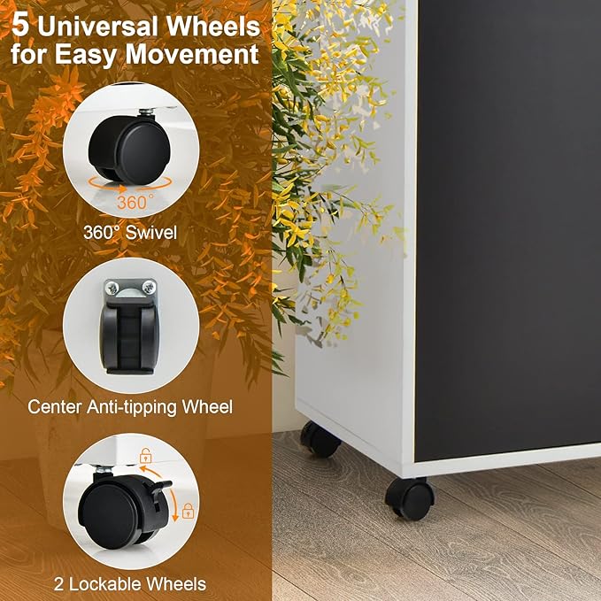 Giantex Mobile File Cabinet on Wheels - Lateral Filing Cabinet w/Drawer, Open Shelves, Single Door, Lockable Wheels, 40” Printer Stand for Letter/Legal/A4 Size Files, Home Office Storage Cabinet