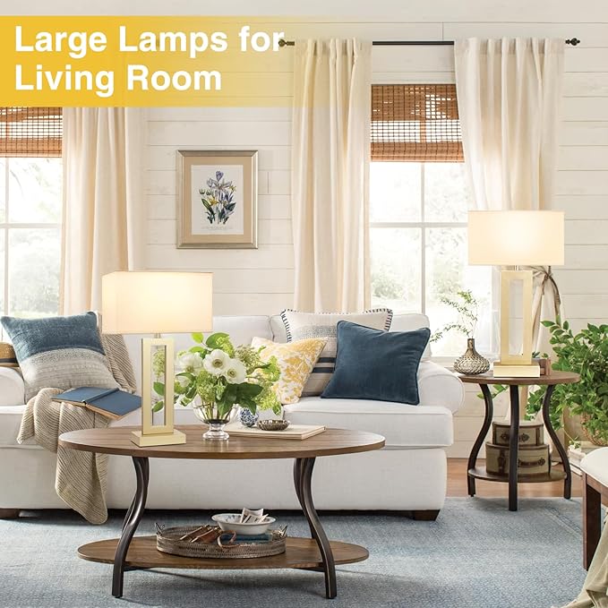 Seealle 22" Tall Bedroom Lamps for Living Room - Touch Gold Bedside Lamps with USB C+A, 3 Way Dimmable for Nightstand, Modern Night Stands for End Tables (White & Gold)