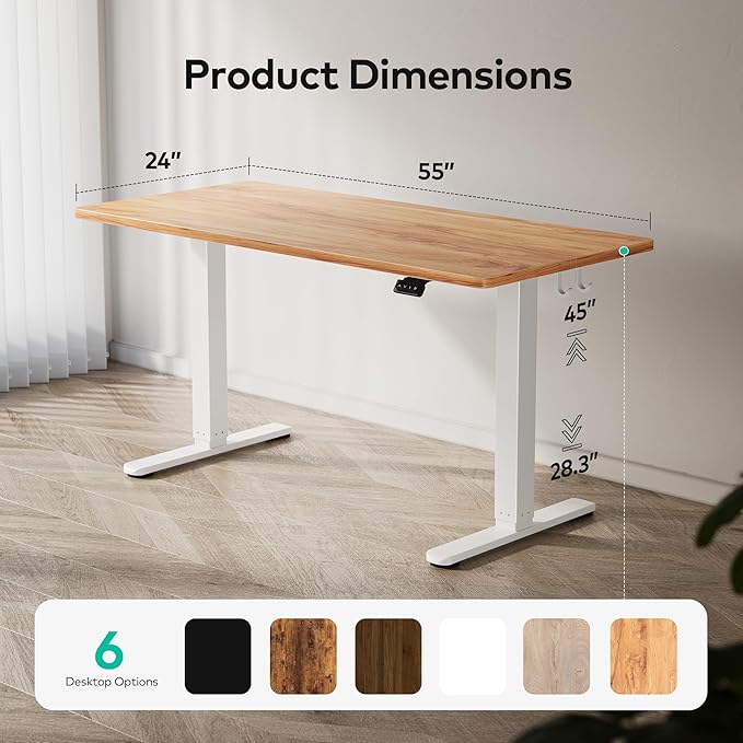 FEZIBO Electric Standing Desk Height Adjustable, 55 x 24 Inches Sit Stand up Desk, Home Office Computer Desk Rising Memory Presets (Light Rustic)