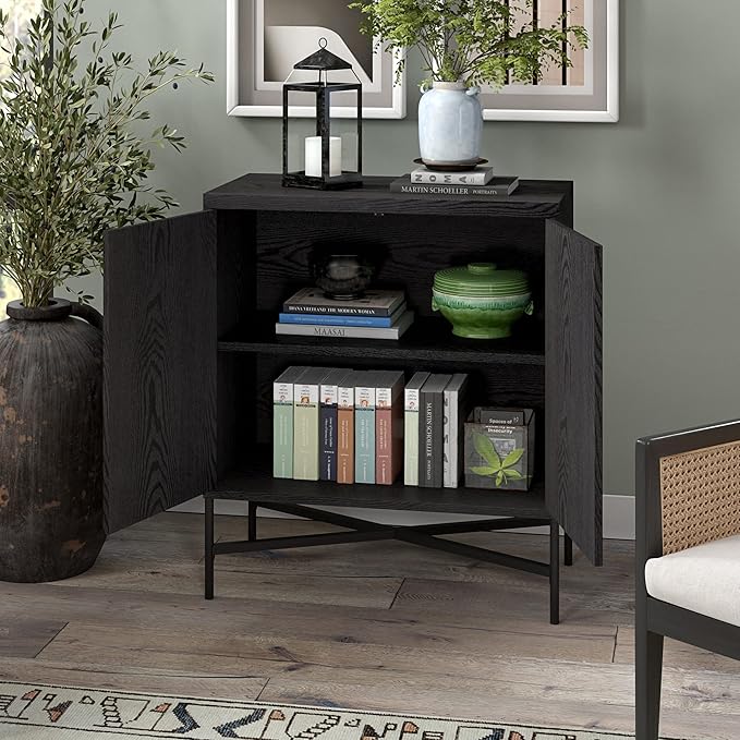 Henn&Hart Brighton Accent Cabinet, 28" Wide(15" D x 28" W x 32" H), Black