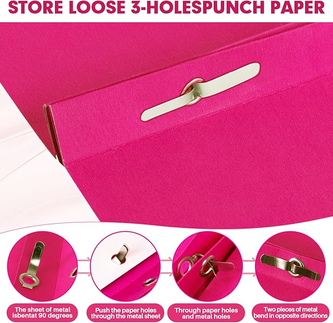Two Pocket Folders, RAZCC 75 Pack Two Pocket Folders with Prongs, 3 Prong Folders Fit Letter Size Paper, Pocket File Folders for School Office Home Business, Magenta