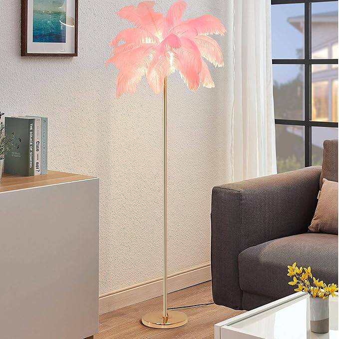 ZYLEIESENBAO Pink Ostrich Lamp Romantic Feather Lamp Nordic Fluffy Standing Light for Bedside Creative Feather Floor Lamp for Sofa Living Room Girl Bedroom Decoration Hotel Wedding Event