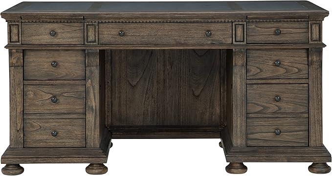 Hekman Furniture Wellington Estates Junior Executive Desk with Leather Top, Traditional Wooden Writing Desk, Small Home Office Desk with Drawers, Desk with Pull-Out Writing Surface