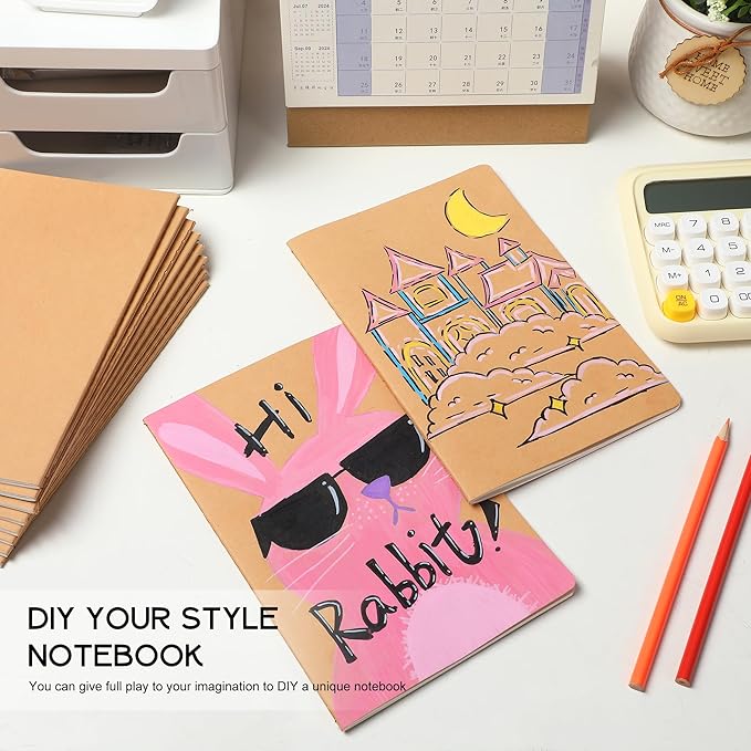 miikoul 72 Pack A5 Kraft Paper Notebook Lined Journal Bulk, 8.3 X 5.5 Inch, 60 Pages/30 Sheets, 80gsm, Travel Notebook Notepad for Adult, Students, Gift, Office, Back to School Supplies