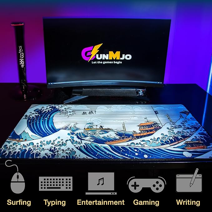 GUNMJO Ocean Wave PBT Dye-Sublimation Keycaps+Acrylic Wrist Rest+Gaming Mousepad Bundle