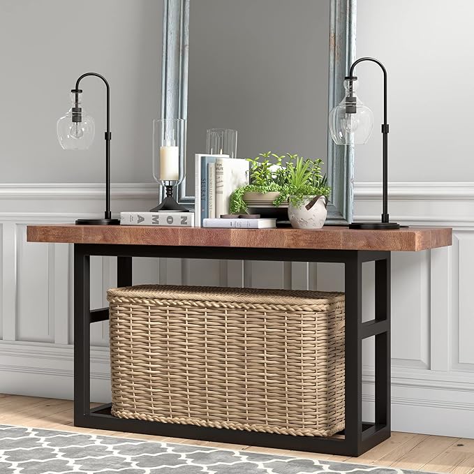 Henn&Hart 27" Tall Arc Table Lamp with Glass Shade in Blackened Bronze/Clear, Lamp, Desk Lamp for Home or Office