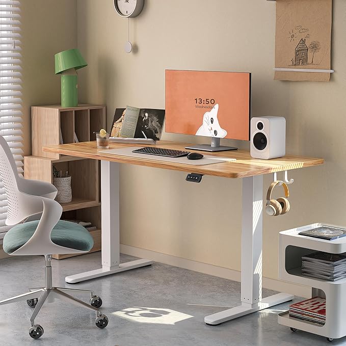 FEZIBO Electric Standing Desk Height Adjustable, 55 x 24 Inches Sit Stand up Desk, Home Office Computer Desk Rising Memory Presets (Light Rustic)