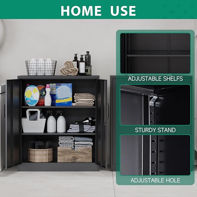 Letaya Metal Storage Cabinets with Lock, Small Locker Steel Cabinets, Adjustable Shelves 2 Doors for Home,Office, Warehouse,Garage(Black-36)