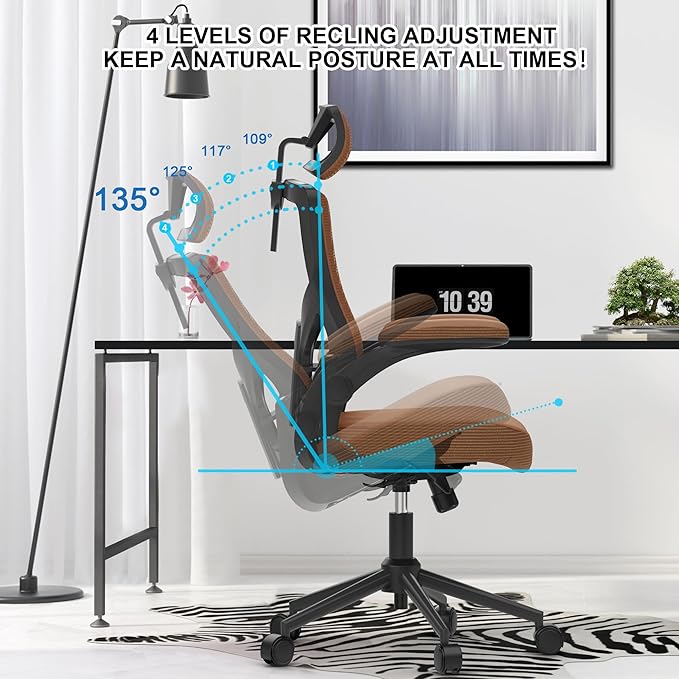 Home Office Chair, Ergonomic Comfy Desk Chair, High Back Computer Chair- Adjustable Headrest with Flip-Up Arms, Lumbar Support, Swivel Executive Task Chair (Mummy Brown, Modern)
