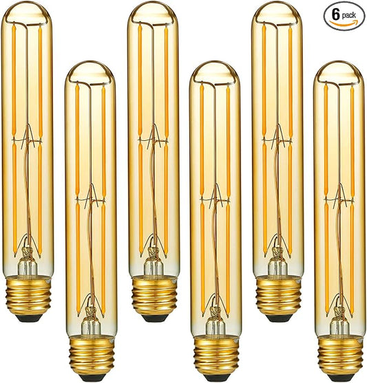 LiteHistory E26 LED Bulb Dimmable 6W led Bulb Equal 60 Watt Light Bulb Warm White 2200K Amber Edison Bulb AC120V 450lm T10 led Bulb for Rustic Pendant,Industrial Wall sconces E26 Light Bulbs 6Pack