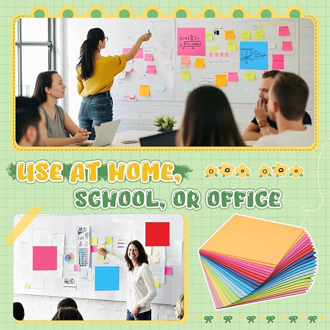 Zubebe 20 Pads 11 x 11 Inch Large Sticky Notes Jumbo Bright Colors Sticky Notepads Self Stick Note Square Memo Post Stickies for Office School, 25 Sheets/pad (Multicolor)