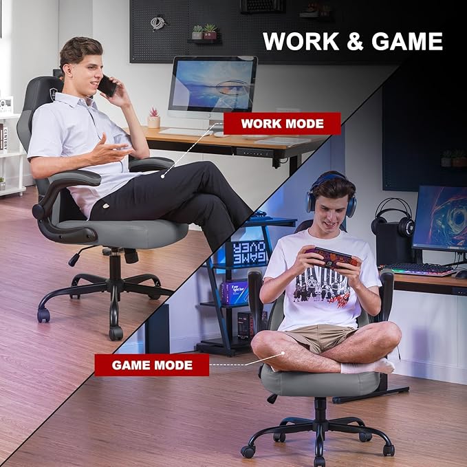 GTPLAYER Video Gaming Chair, Ergonomic Computer Gaming Chair with Flip-Up Armrests and Adjustable Height, Comfortable Desk Chairs with Built-in Lumbar Support, Recliner with 360°Swivel (Dark Gray)