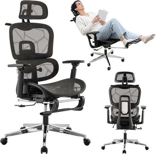 Mesh Ergonomic Office Chair with Footrest,High Back Mesh Gaming Chair with Lumbar Support,Adjustable Headrest and Armrests for Home Office Desk Chair