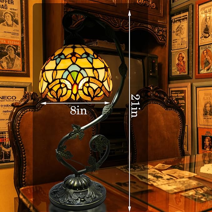 Tiffany Lamp,21x11x8 inches Stained Glass Lamp,Beige Baroque Tiffany Style Table Lamp with Three-Color Dimming for Bedside Table,Dining Table,Antique Office