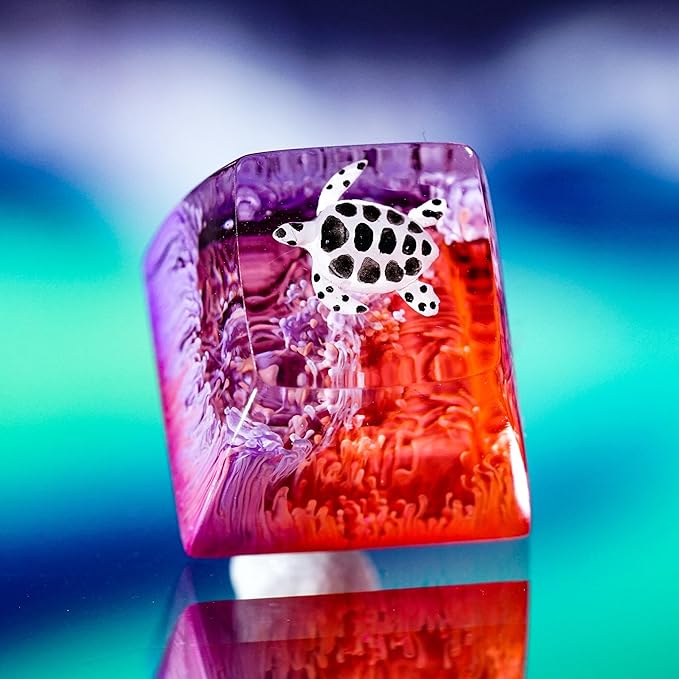 Sea Turtle Artisan Keycap Deep Purple and Hot Pink R1 SA Profile Custom Sea Creatures Keycaps 1U ESC Handmade Gaming Resin Key Cap Cherry MX Switch Compatible Mechanical Keyboard Turtle Lover Gift