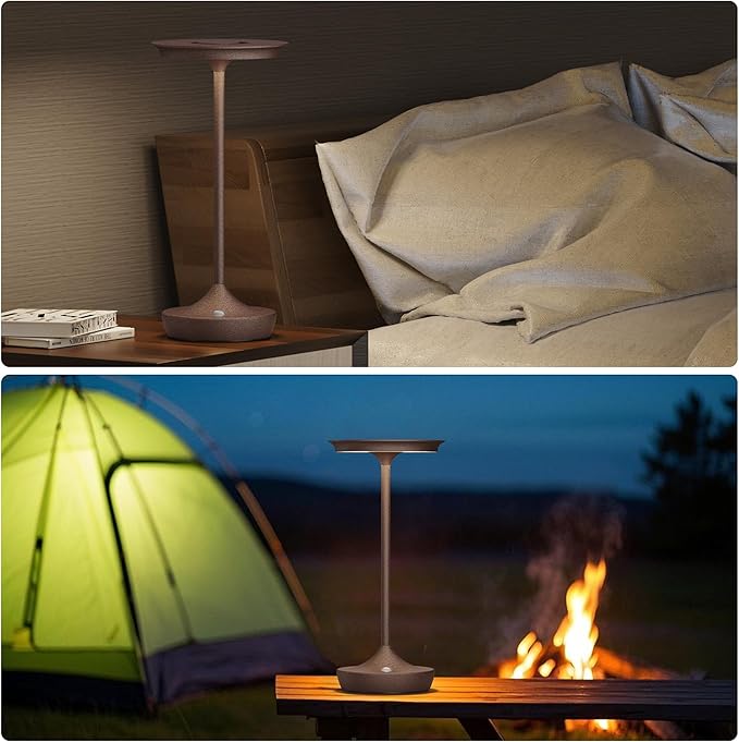 LED Rechargeable Cordless Table Lamps, Portable Outdoor Battery Operated Table Light 3 Color Stepless Dimming Table Lamp with Memory Function for Patio Restaurant Dining Room Rust