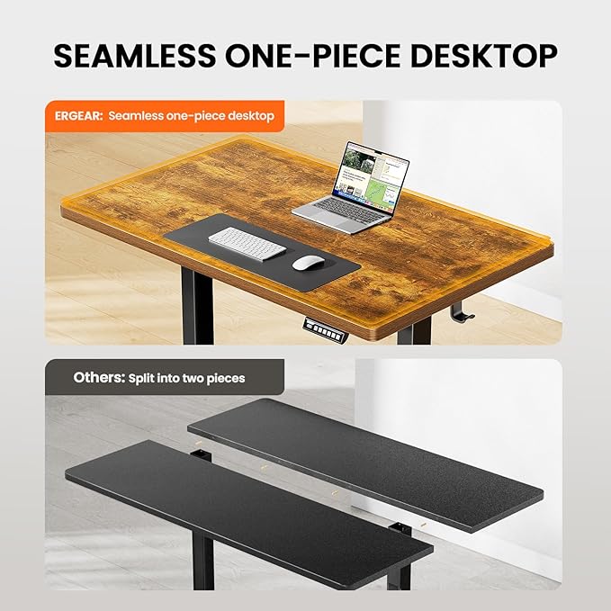 ErGear 40" x 24" Whole Piece Desktop Electric Standing Desk, Thick Height Adjustable Desk with 4 Height Memory, Home Office Computer Table with Cable Management Tray, Vintage Brown