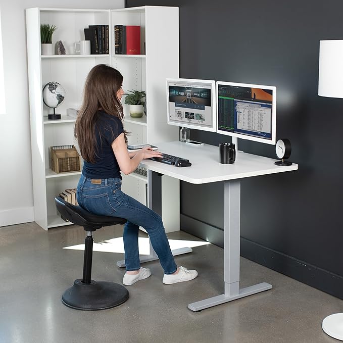 VIVO Electric 48 x 30 in Standing Desk, Memory Height Adjustment, 1B Series, One-Piece White Top, Gray Frame, DESK-KIT-1G5W