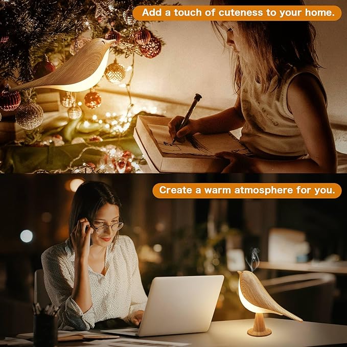 VViN 2 in 1 Small Desk Lamp, Bird Cordless Table Lamp with 3 Color Temperature Dimmer and Touch Sensor - Rechargeable Battery Night Light for Kids, Bedroom, Bedside, and Outdoor Use
