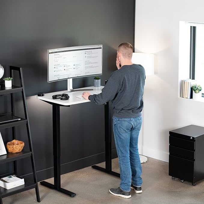 VIVO Electric 43 x 24 in Standing Desk, Memory Height Adjustment, 1B Series, One-Piece White Top, Black Frame, DESK-KIT-1B4W