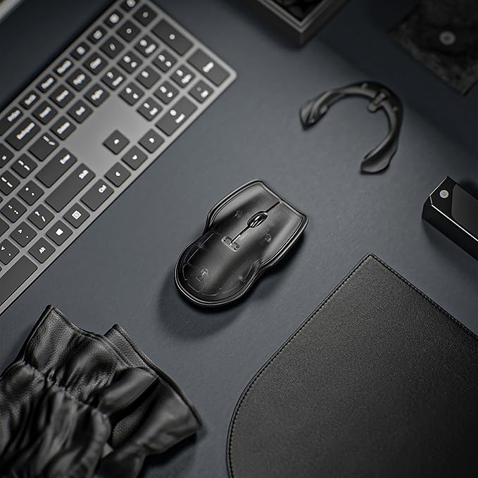 LUNAR ARTEFACTS Wireless Bluetooth Computer Mouse in Black on Black Chroma - Rechargable with Ambidextrous and Ergonomic Multi Surface Tracking