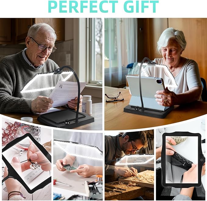 Magnifying Glass with Light and Stand 50 Ultra-Bright LEDs Large Magnifying Lamp with Light Magnifying Glass on Stand Hand-Free with 360° Flexible Gooseneck for Close Work Reading Repair Crafts