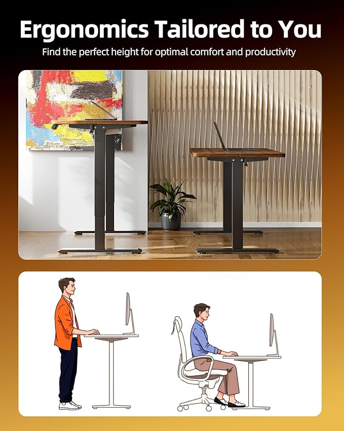 TIQLAB Electric Standing Desk, 47 * 24 Inches Adjustable Height Stand up Desk,Sit Stand Home Office Table with Splice Board, Black Walnut