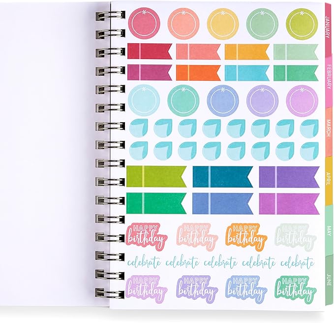 Inspired by Erin Condren A5 Undated Weekly & Daily Planner – 12-Month Spiral Agenda, Non-Dated Monthly Planner with Stickers, Petal Party Design (January 2025 - December 2025)