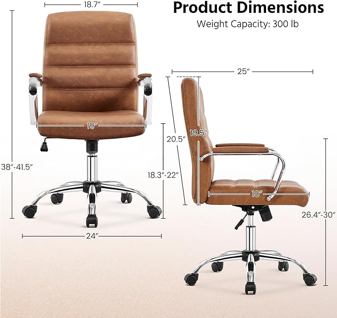 Yaheetech Mid-Back Office Chair with Arms Swivel PU Leather Height Adjustable Office Executive Chair, Retro Brown