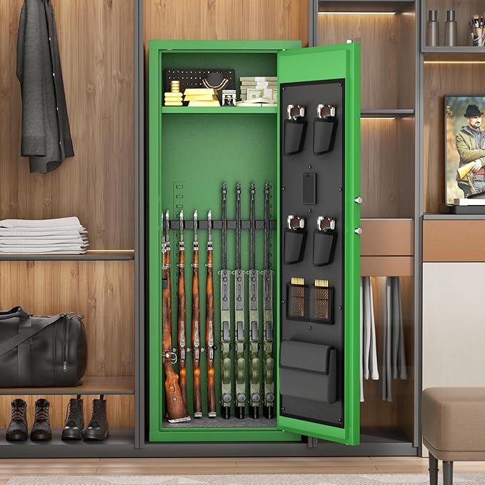 Greenvelly 12-14 Gun Safe for Rifles and Pistols,Gun Cabinet with Password Lock for Home,Office,Bedroom(Green,Assembly Required)