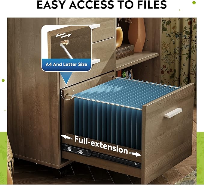 DEVAISE 3 Drawer Mobile File Cabinet, Wood Lateral Filing Cabinet, Printer Stand with Open Shelves for Home Office, Gray Oak