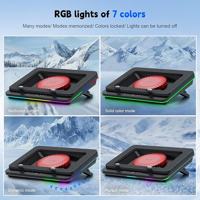GT600 RGB Laptop Cooling Pad Equipped with Gigantic Turbo-Fan(5.5inch Diameter),Sealed Foam for Rapid Cooling Gaming Laptop,14.1-19.3 inch Laptop Cooler with 3-Port USB Hub,Dust Filter
