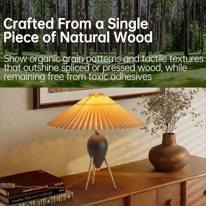Modern Black Wood Cute Table Lamp Desk Lamp for Living Room Bedroom Home Office, Bedside Nightstand Farmhouse Antique Rustic Decorative End Table Lamp for Entryway Passway Side Table