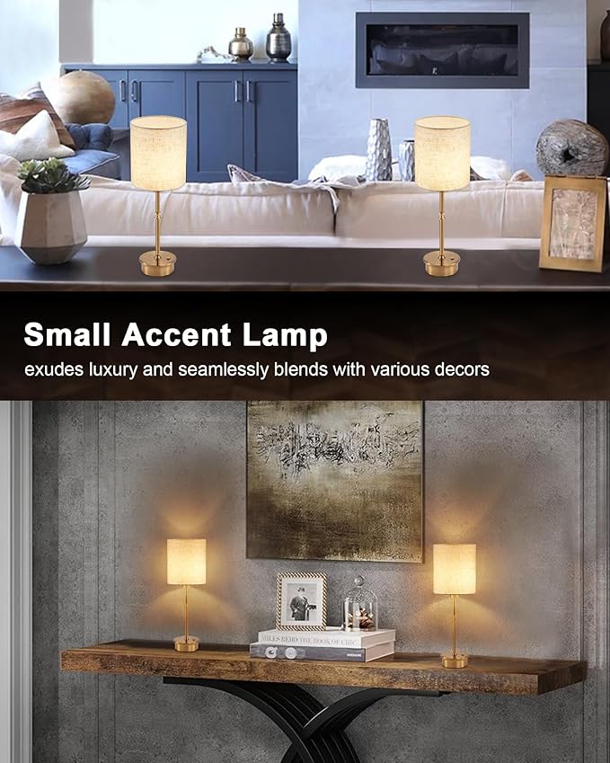 UMEXUS 16" Rechargeable Cordless Table Lamp Set of 2, Dimmable, Touch Control, Linen Shade, Small Battery Powered Lights, Gold Ambient Lighting for Living Room Bedroom Nightstand