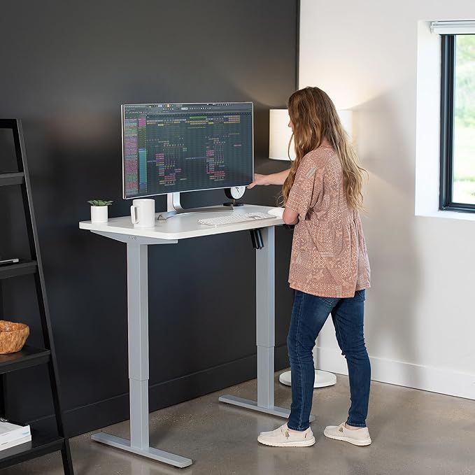VIVO Electric 43 x 24 in Standing Desk, Memory Height Adjustment, 1B Series, One-Piece White Top, Gray Frame, DESK-KIT-1G4W