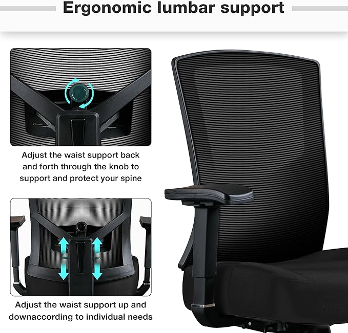 Blue Whale Big and Tall Office Chair 450lbs, Ergonomic High Back Computer Desk Chair for Heavy People with 2D Adjustable Waist Support and Heavy Duty Metal Base Mesh Chair