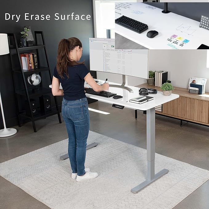 VIVO Electric Dry Erase 60 x 24 in Standing Desk, Memory Height Adjustment, 1B Series, Whiteboard Top Gray Frame, DESK-KIT-1G6WE