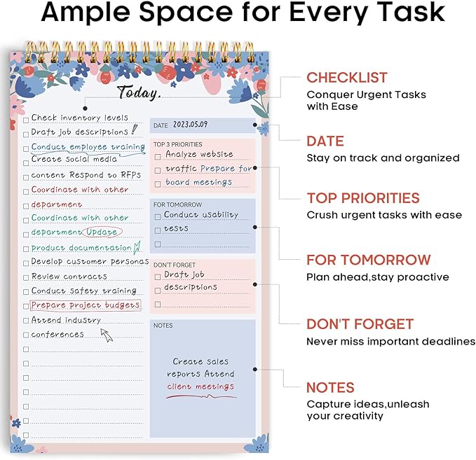 To Do List Pad - To Do List Notebook for Work with 52 Sheets, Undated Daily Planner Perfect for Daily Tasks and Goal Setting, To Do List Notepad Suitable for Office, Home and School - Spring Blossom