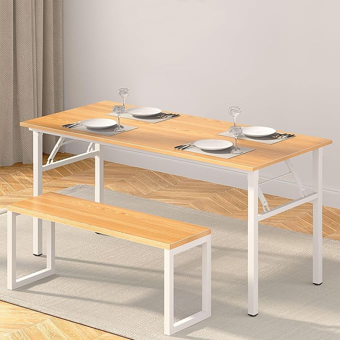 Need Home Office Desk Large Computer Desk 60 inch Sturdy Table Foldable Desk Gaming Computer Table No Assembly Required, Teak&White Frame AC5BW(152.4 * 60)