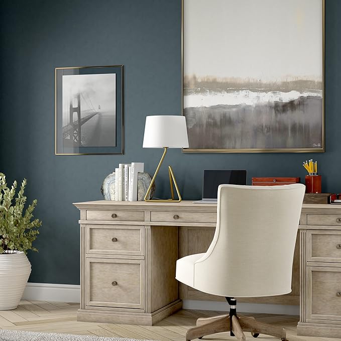 Henn&Hart 22" Metal Table Lamp with Fabric Shade in Brushed Brass, for Home, Living Room, Bedroom, Entertainment Room, Office, Kitchen, Dining