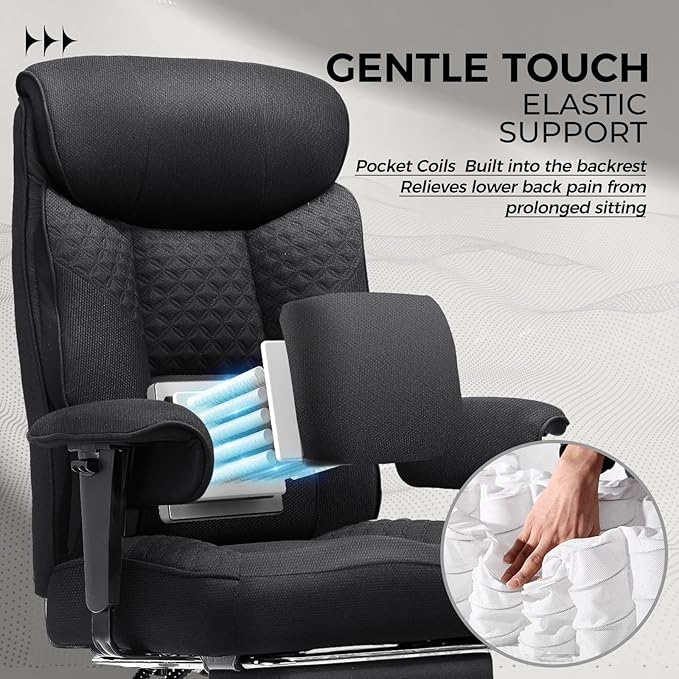 GTRACING Big and Tall Office Chair 400LBS Wide Ergonomic Fabric Deluxe Embossing Designed Gaming Chair with Foot Rest,150°Reclining Adjustable Armrests Pocket Spring Back Support and Pillow