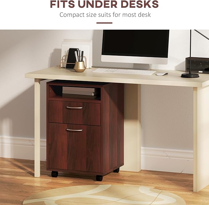 HOMCOM Mobile Storage Cabinet Organizer with Drawer and Cabinet, Printer Stand with Castors, Brown