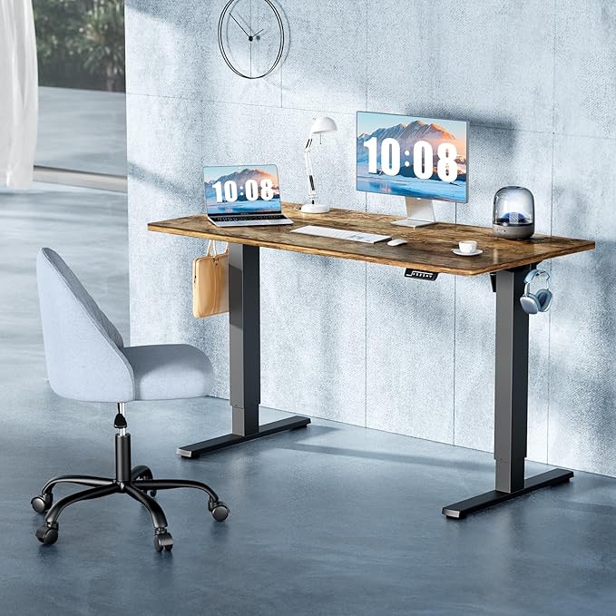 Sweetcrispy Height Adjustable Electric Standing Desk, 40 x 24 Inch Sit to Stand Up Computer Workstation Rising Gaming Office Table with 3 Memory Presets, Splice Board, T-Shaped Bracket Home