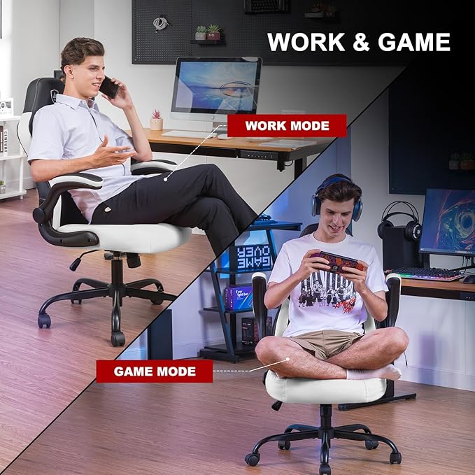 GTPLAYER Video Gaming Chair,Ergonomic Gaming Chair with Flip-Up Armrests,Comfortable Desk Chair with Adjustable Height,Computer Chair with Built-in Lumbar Support, Recliner with 360° Swivel (White)