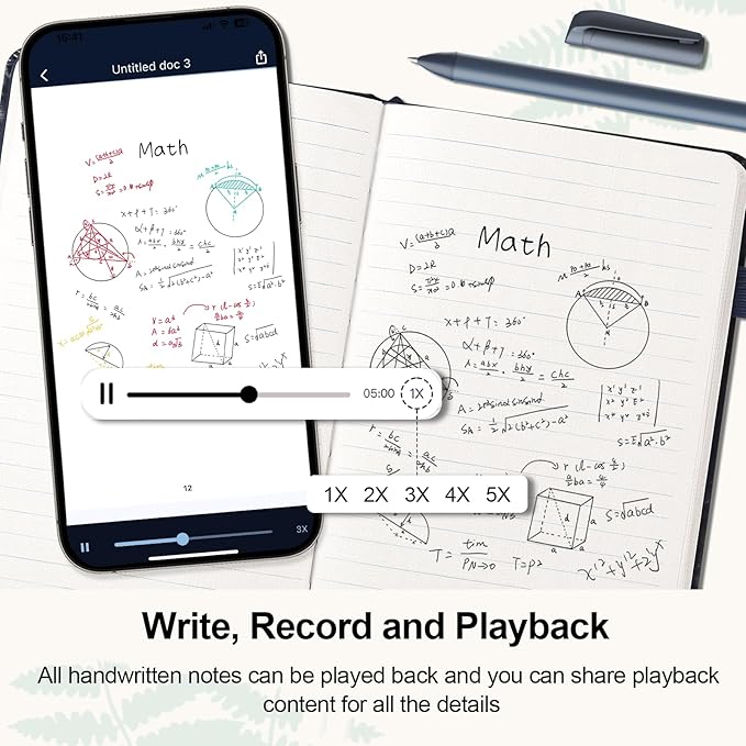 Smart Pen with Real Paper Notebook, Digital Pen for Note Taking, Smart Writing Set, Real-time Sync for Digitizing, Smart Notebook, 5 X 8inch, Navy, Storing,Sharing Paper Notes via APP for Android/IOS