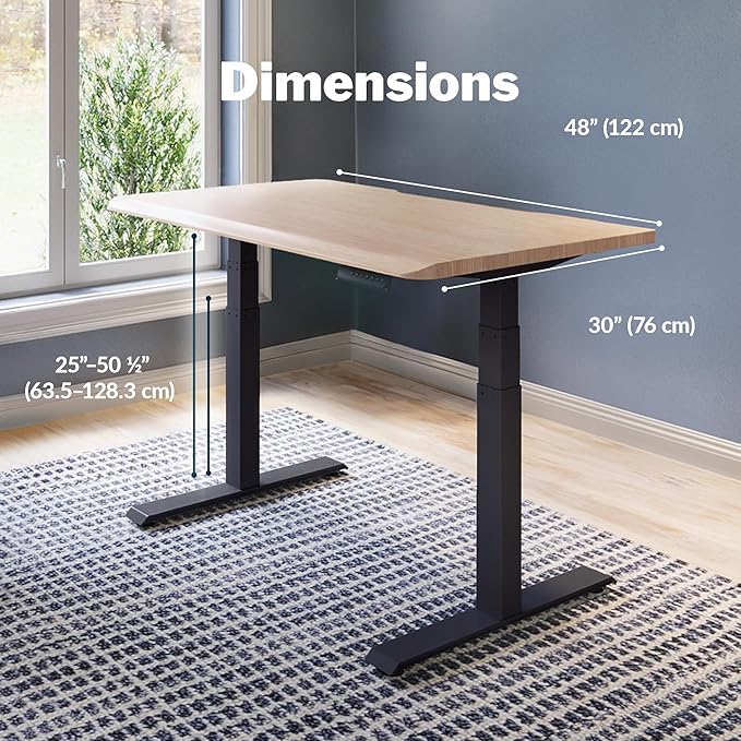 Vari ComfortEdge 48x30 Inch Adjustable Electric Standing Desk – Sit Stand VariDesk with Memory Presets, Sloped Edge, 220 LB Capacity + Tool-Free Assembly (Light Wood)
