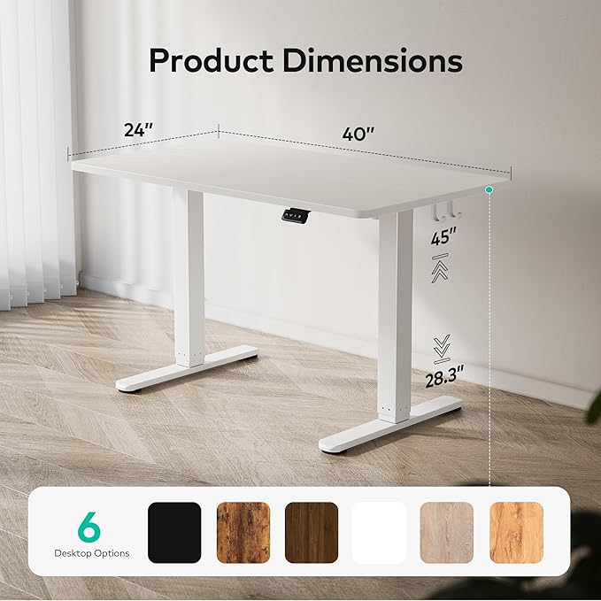 FEZIBO Electric Standing Desk Height Adjustable, 40 x 24 Inches Sit Stand up Desk, Home Office Computer Desk Rising Memory Presets (White)