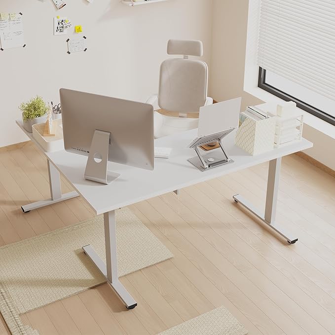 SANODESK Electric Corner L-Shaped 71 x 63 in Standing Desk, Memory Height Adjustment, White Top White Frame
