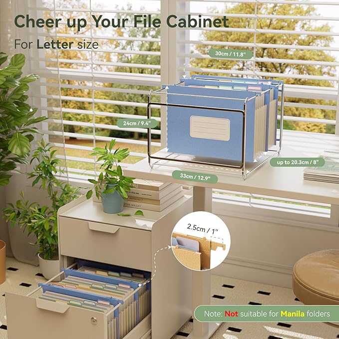 Wheat Straw Expanding Hanging File Folders, File Organizer, 1.2" Accordion Pockets, Large Capacity, Letter Size for Filing Cabinet, 100% BPA Free, Return to Nature, Healthy Living-UN Blue